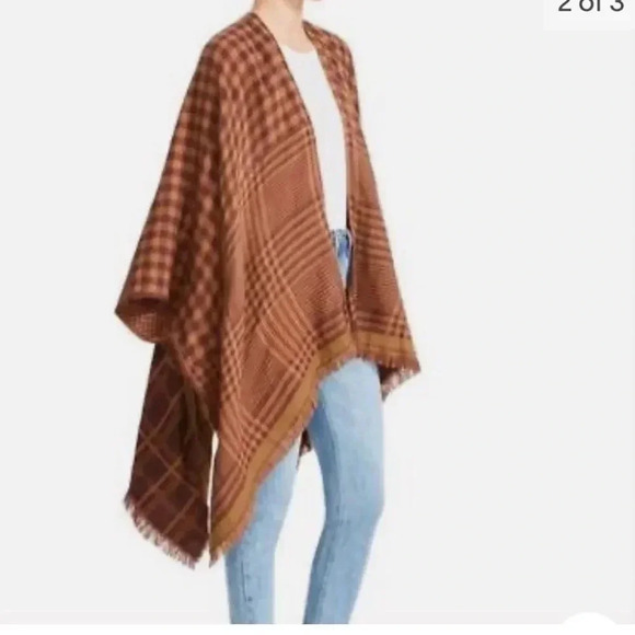 Steve Madden Plaid Kimono Ruana Reversible Brown Multi One Size Fits All - Picture 4 of 13